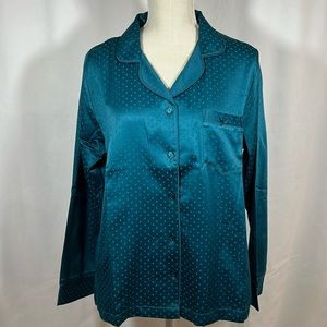 NWT Miss Elaine Essentials Teal Sleep Lounge Button Down Top Size M